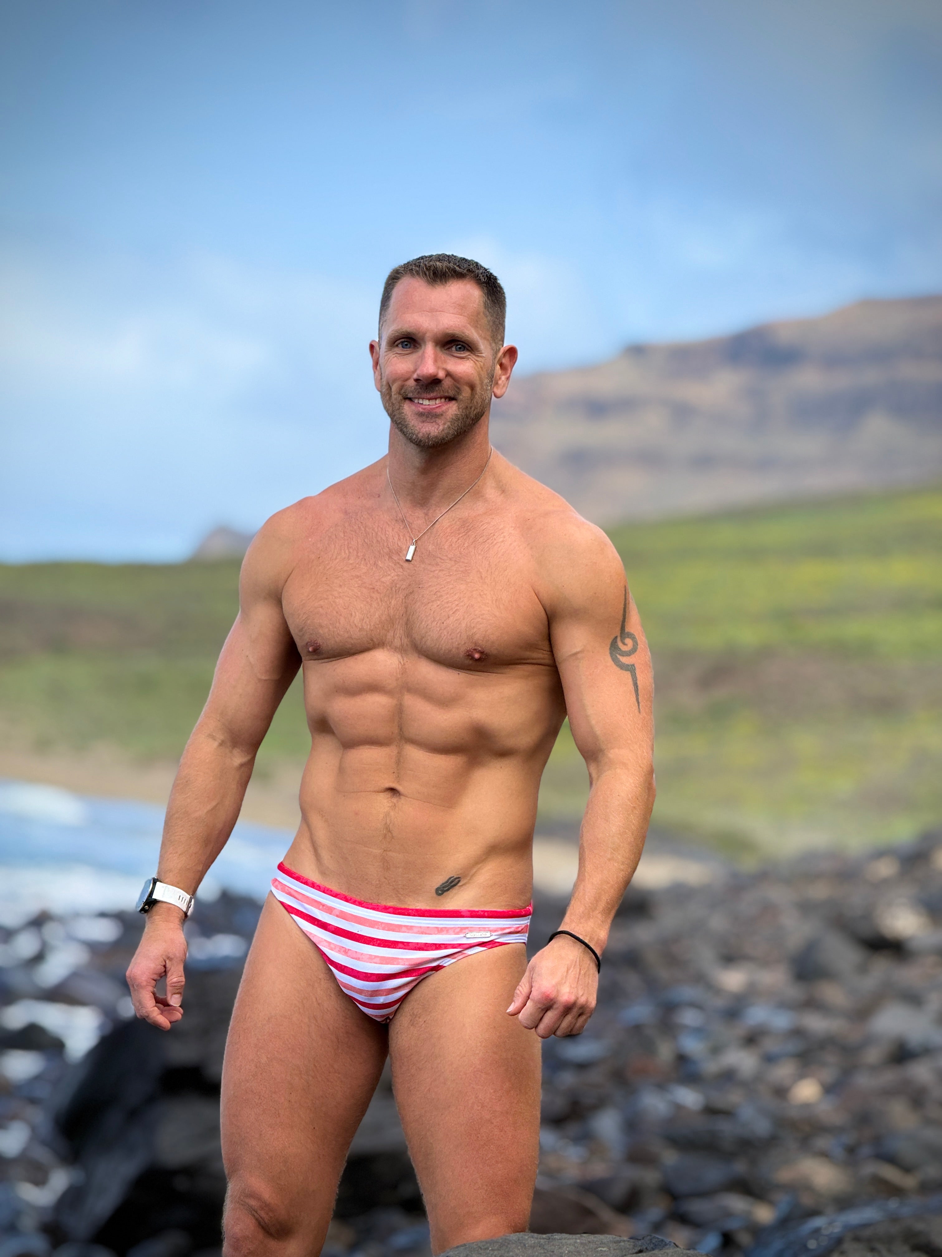 RED WATERCOLOUR STRIPE SWIM BRIEF by Sullios
